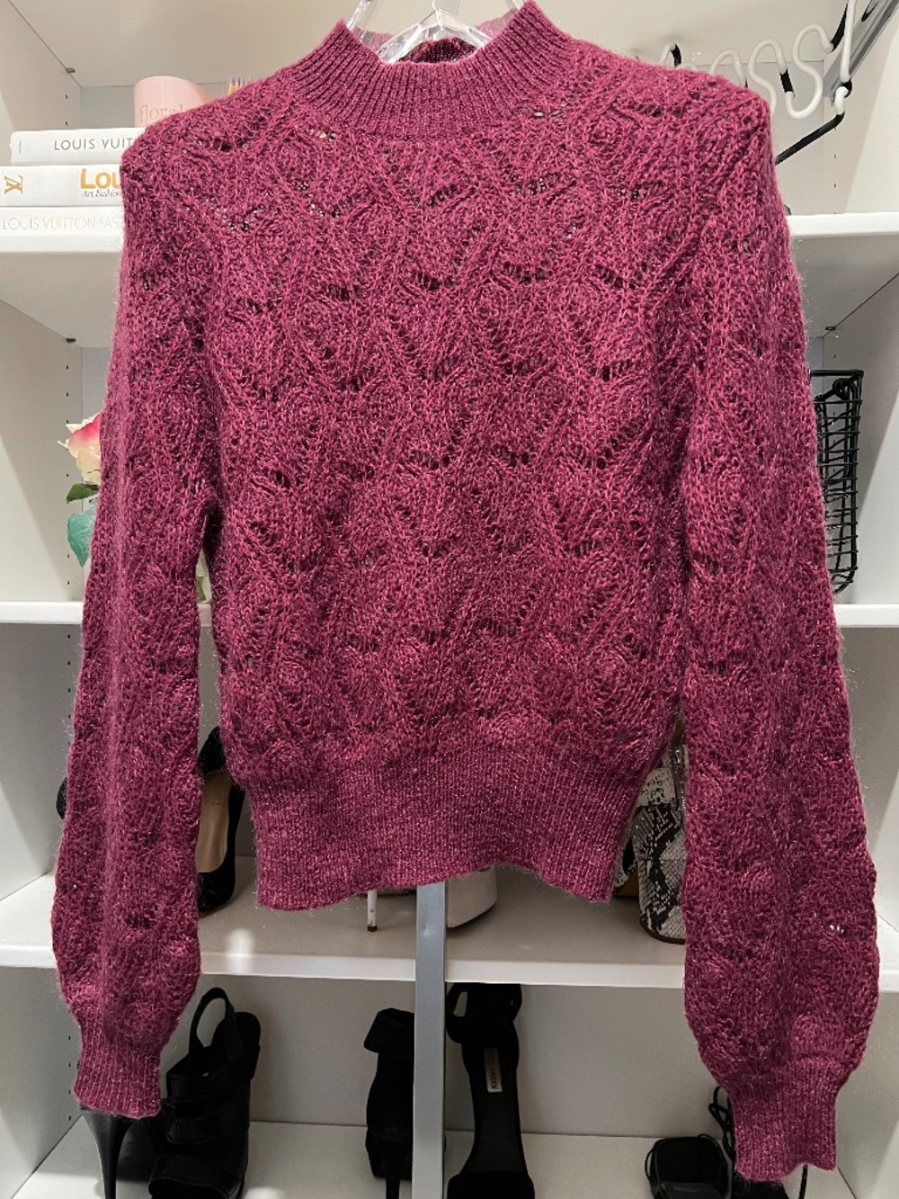ASTR The Label - Pointelle Sweater - Maroon - Size M